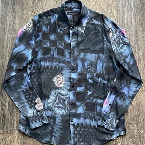 Louis Vuitton Black & Blue Patterned Long-Sleeve Button Shirt
